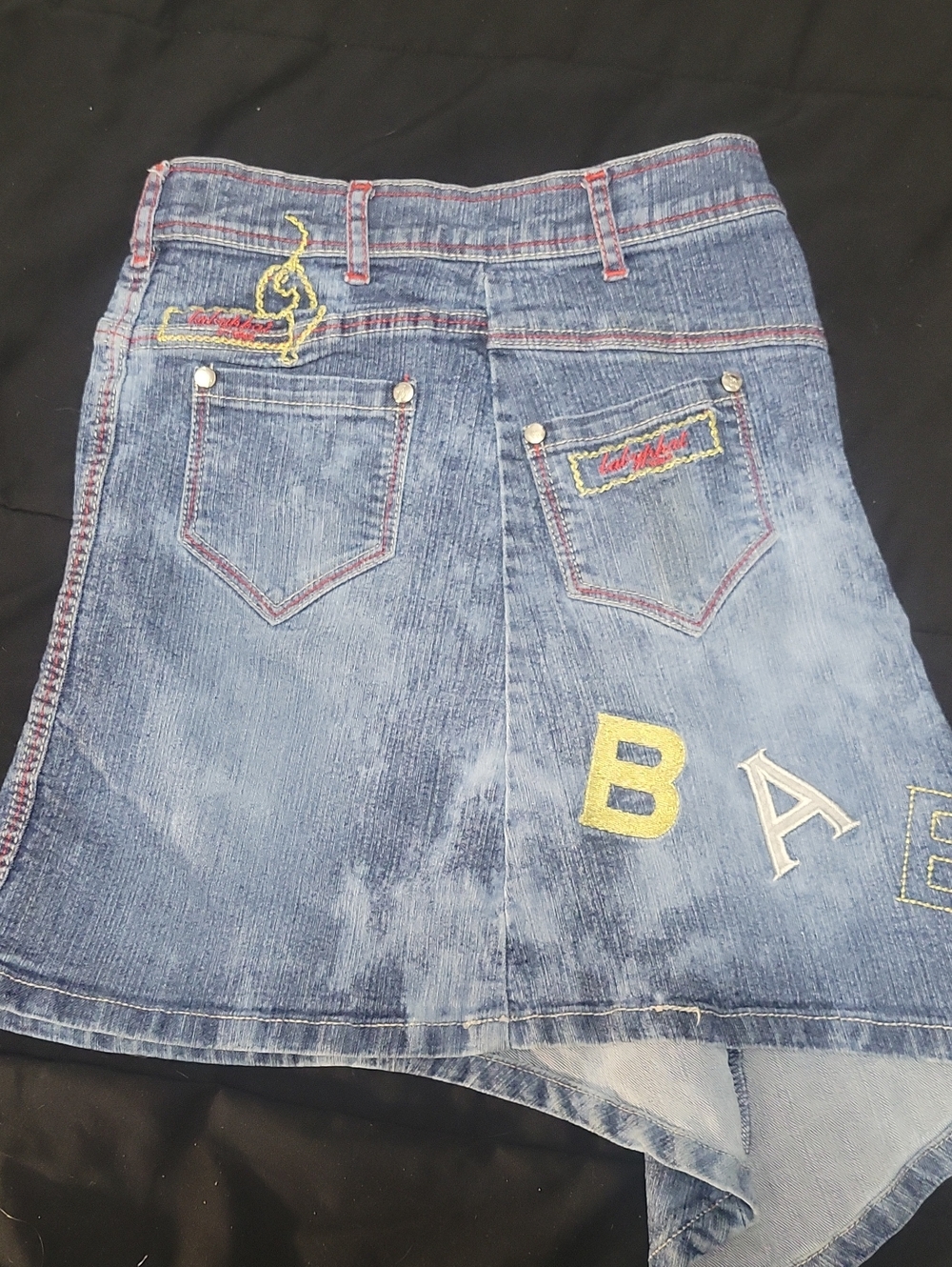 Vintage Y2K Baby Phat Size 6 Girlz Asymmetrical Acid Wash Denim Mini Skirt - Picture 3 of 7
